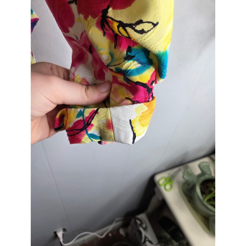 Investments Petites Floral Watercolor Blazer Yellow Pink Teal Cotton Size 6P - Picture 3 of 5